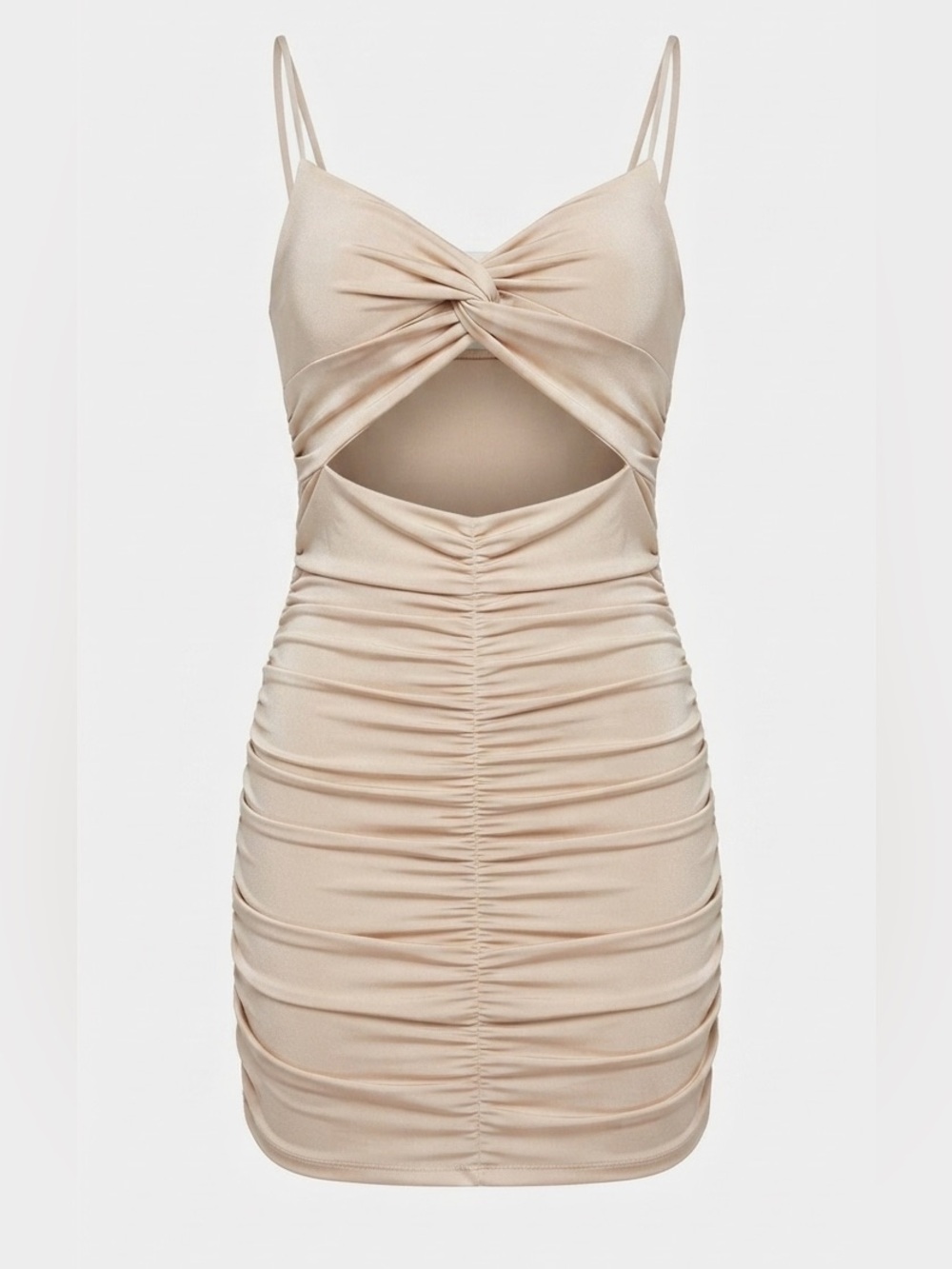 NWT Oh Polly Champagne Beige Cut-Out Ruched Mini Dress - Size US 4